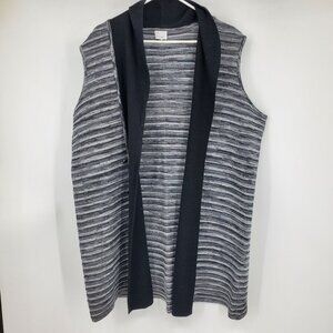 Ming‎ Women's Open Front Sleeveless Knit Black Grey Sweater Vest Size XL